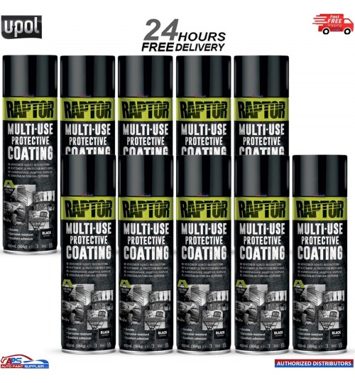 10x UPOL RAPTOR 1K MULTI-USE RMUB/AL PROTECTIVE COATING AEROSOL 450ML - BLACK